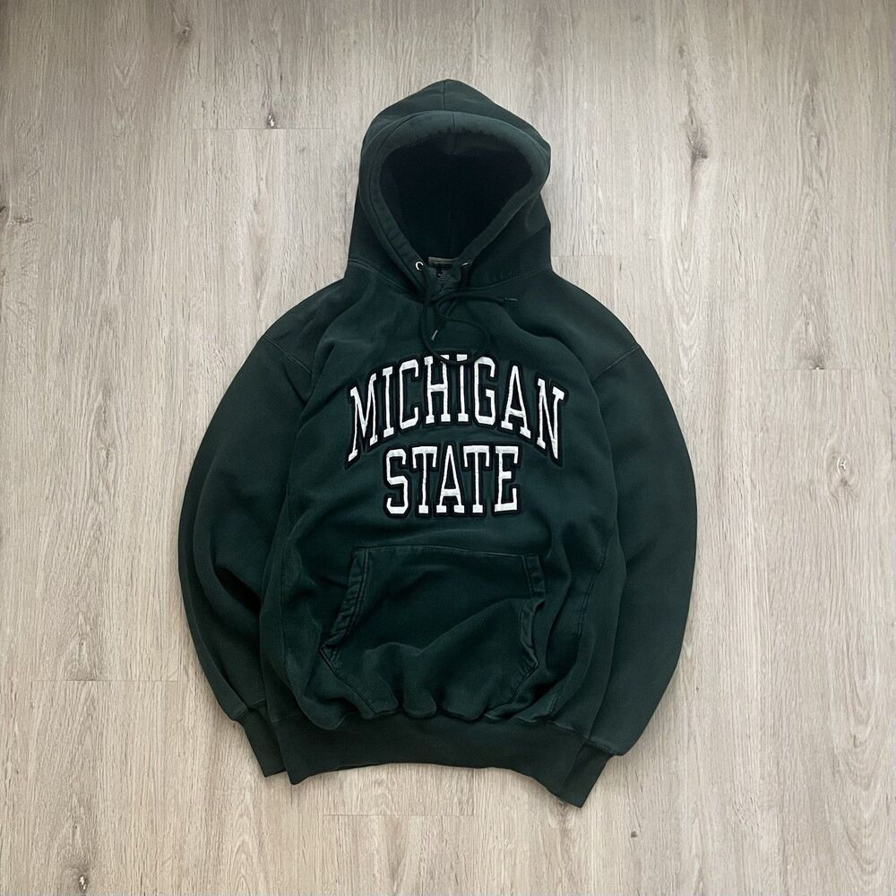 Vintage Michigan State University Hoodie Mens M Gray Embroidered MSU Retro